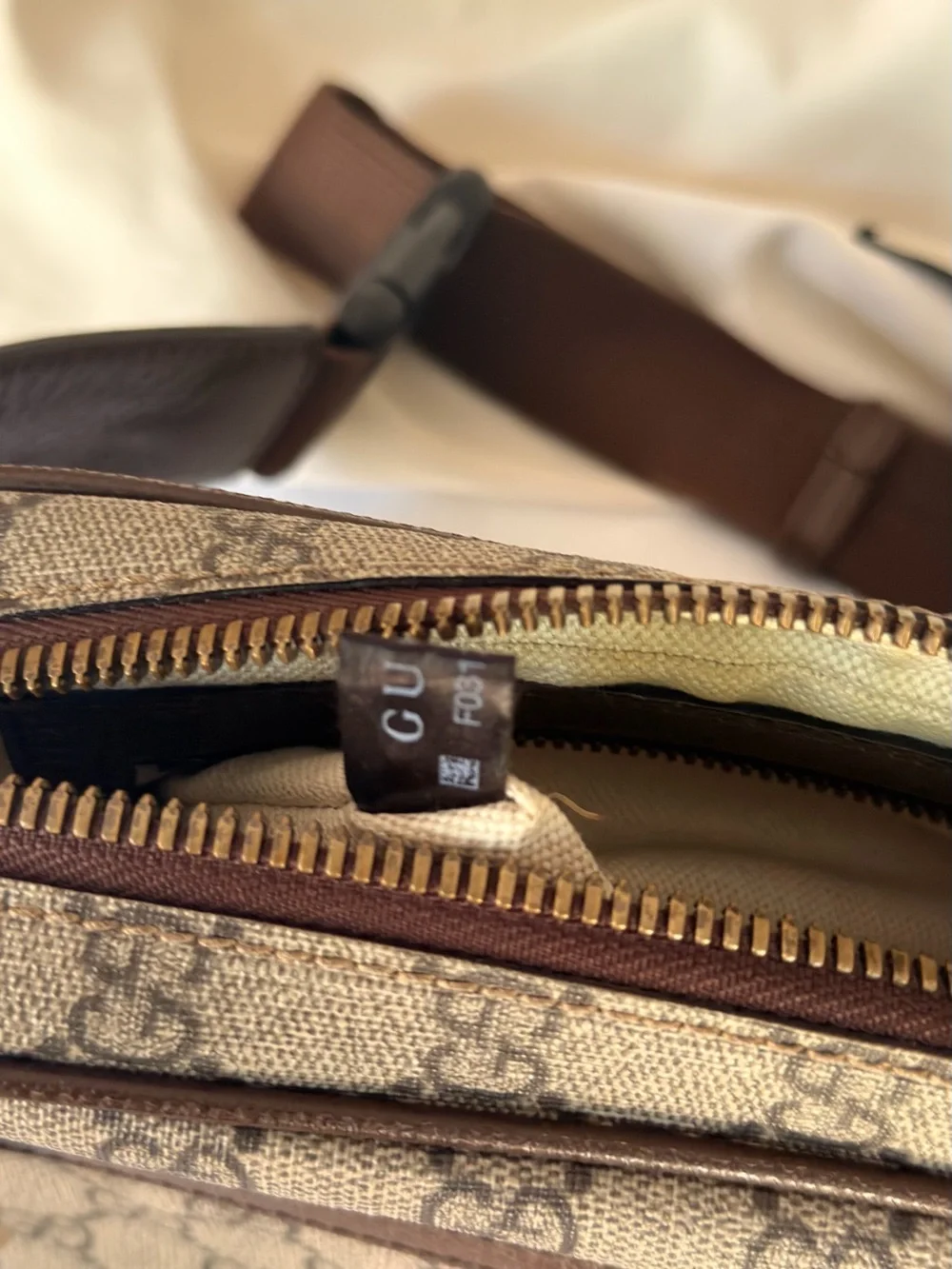 Gucci Brown & Beige GG Canvas Belt Bag with Green-Red